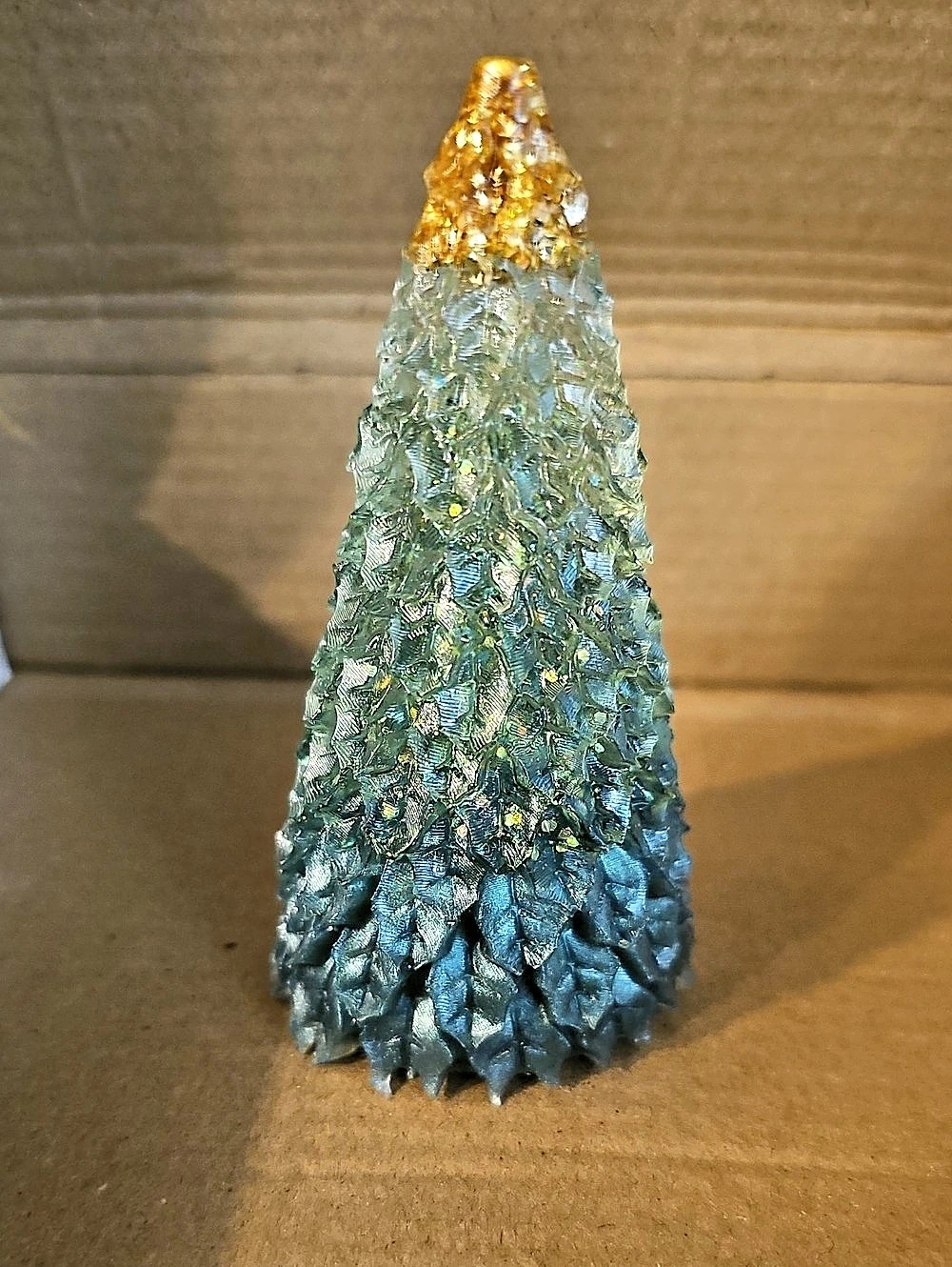 Hand Crafted 4" Blue Gold Christmas Tree Resin Figurine Decor